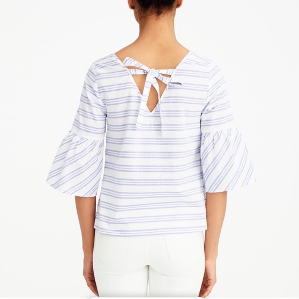NWT J. Crew Stripped Bell Sleeve Tie Back Top
